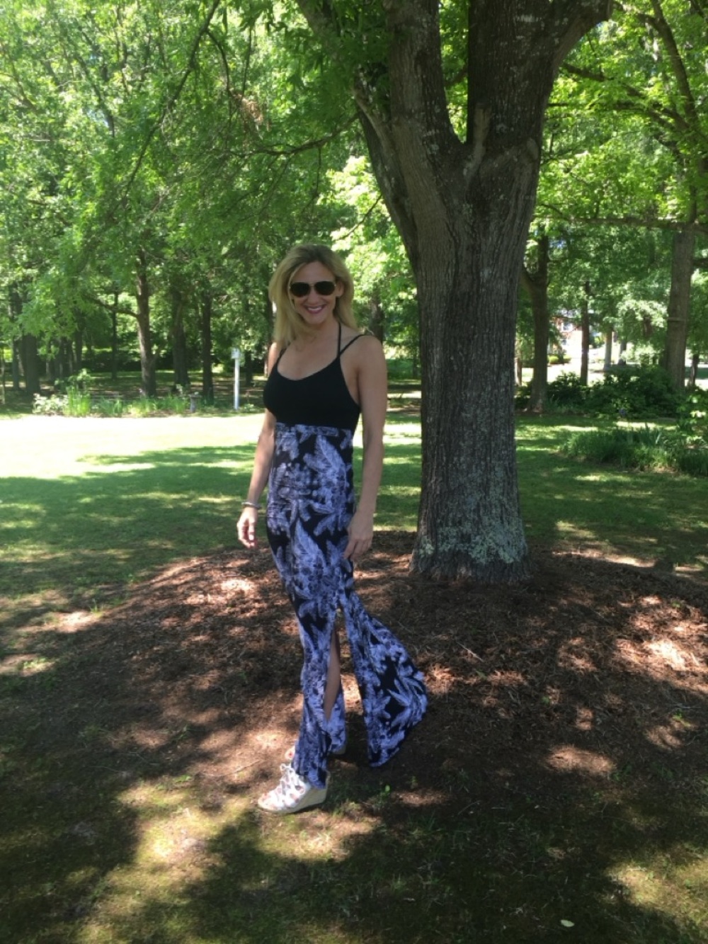 Hurley Black and White Backless Maxi Dress with Tropical Print